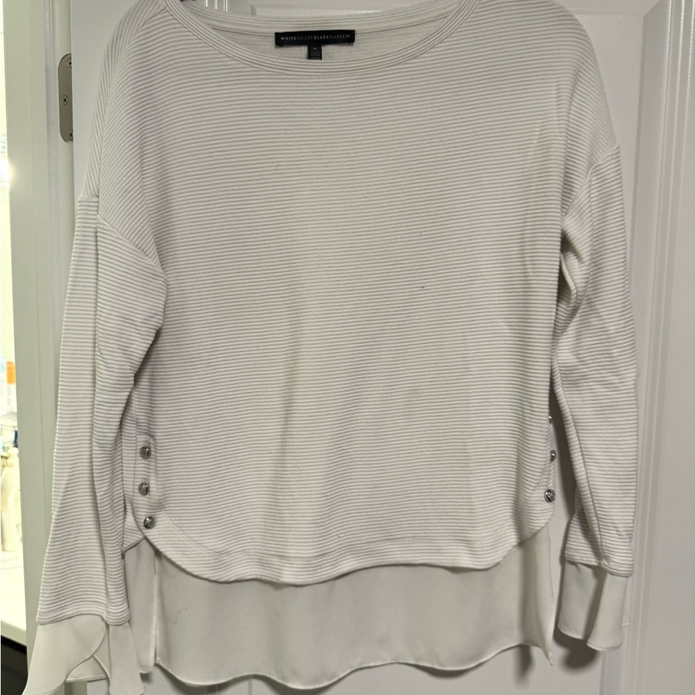 White House Black Market White Striped Sweatshirt